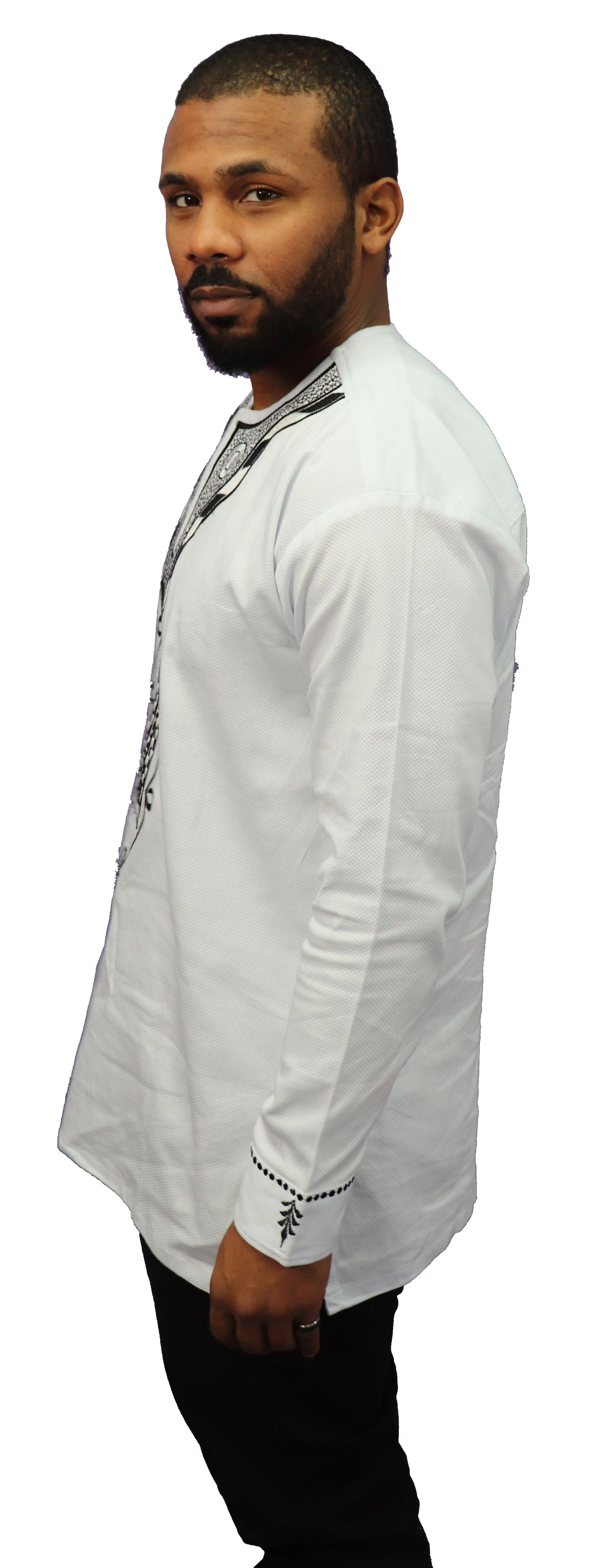 African Embroidery Long Sleeve Dashiki (Black Thread) - 001 - Image 3