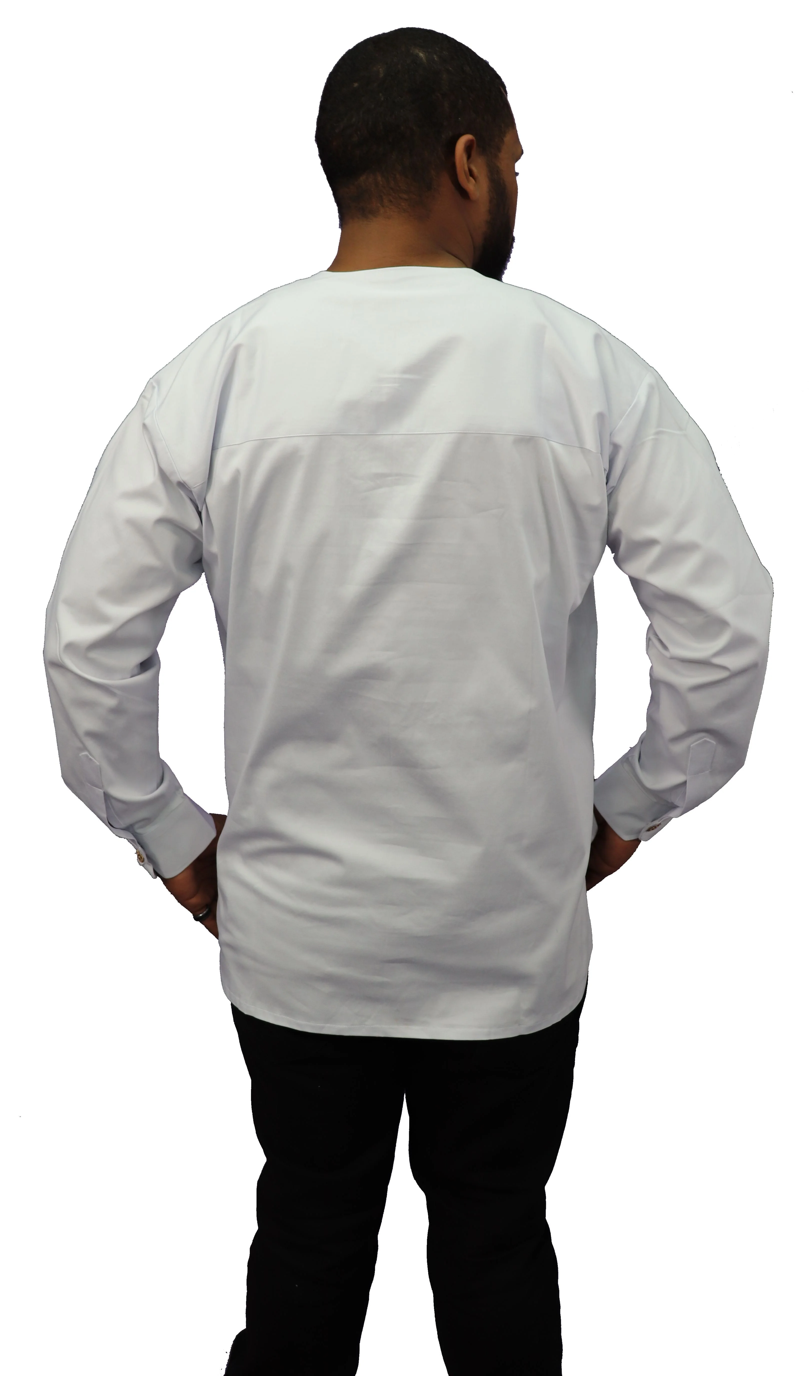Long Sleeved Polo Style Shirt w/ African Print - 03 - Image 3