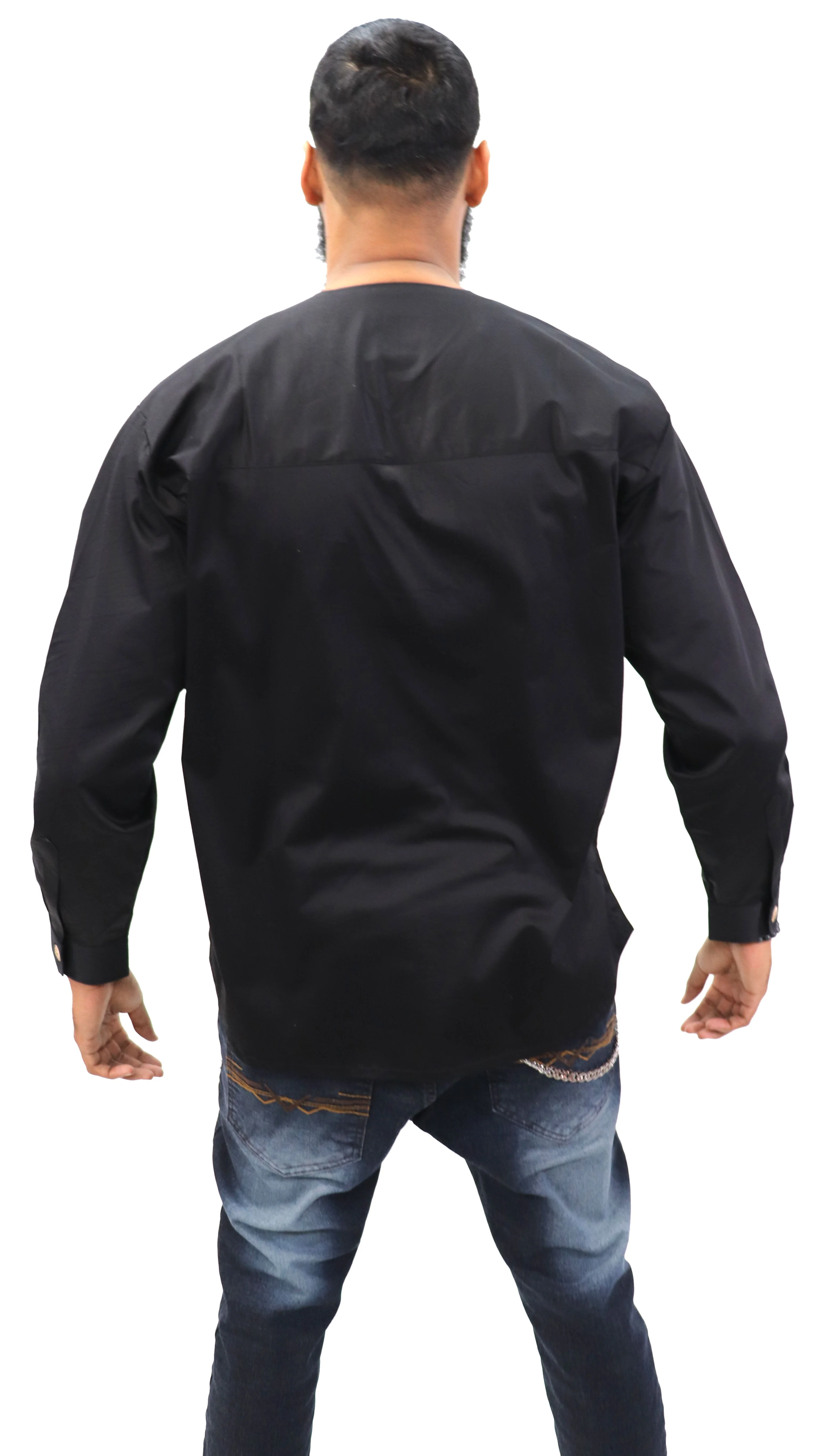 Long Sleeved Polo Style Shirt w/ African Print - 001 - Image 3