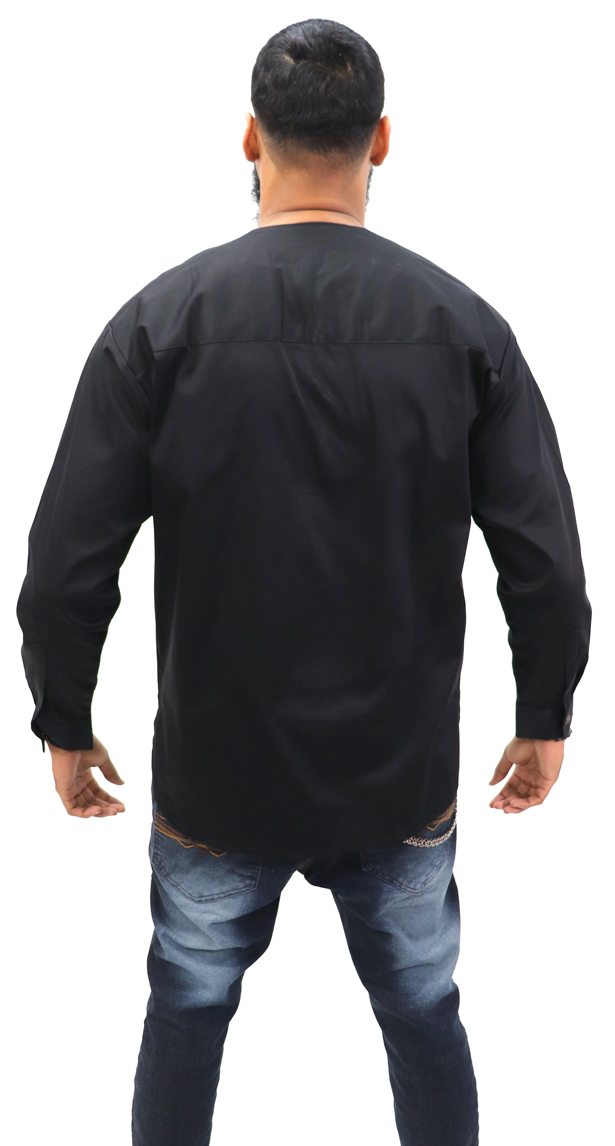 Long Sleeved Polo Style Shirt w/ African Print 004 - Image 3
