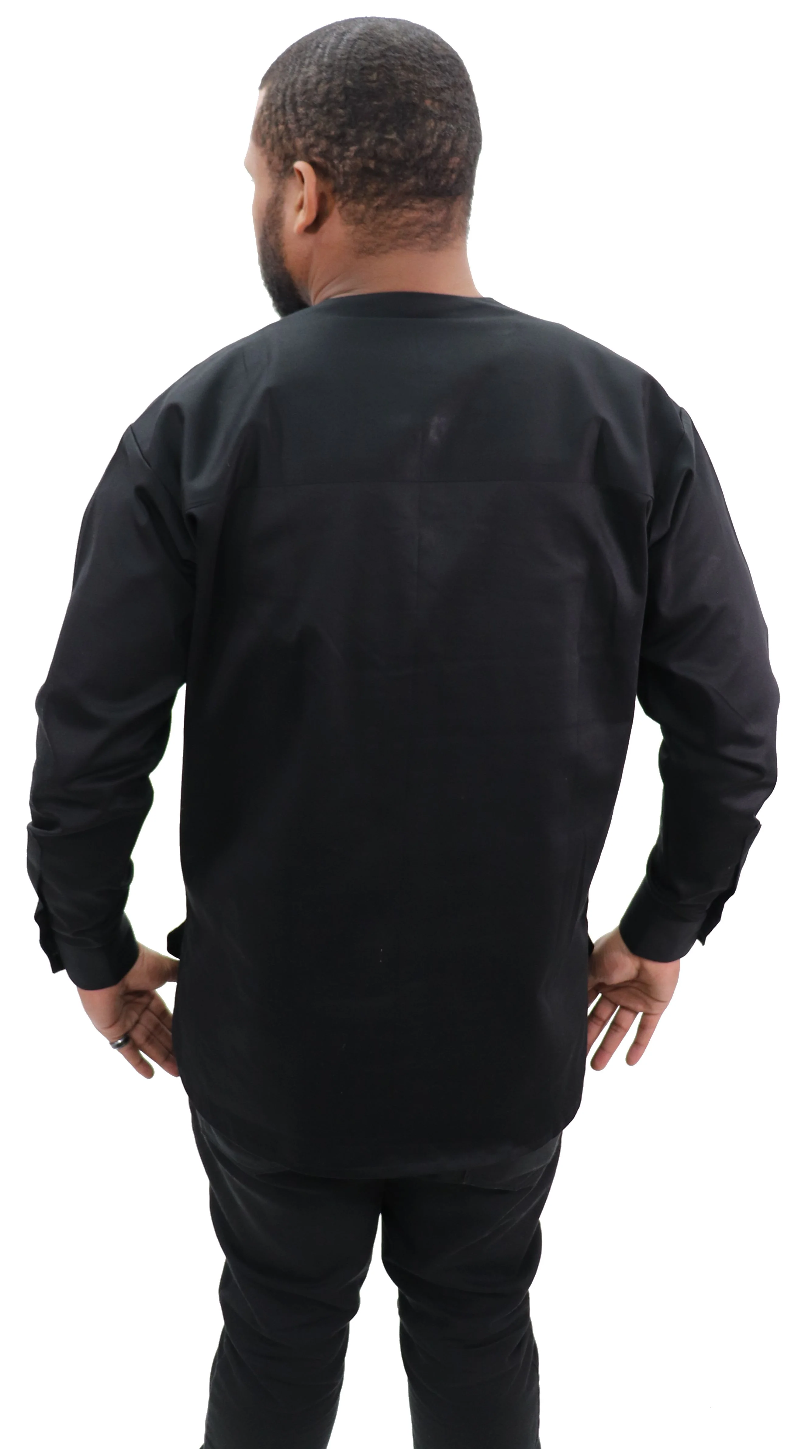 Long Sleeved Polo Style Shirt w/ African Print 005 - Image 3