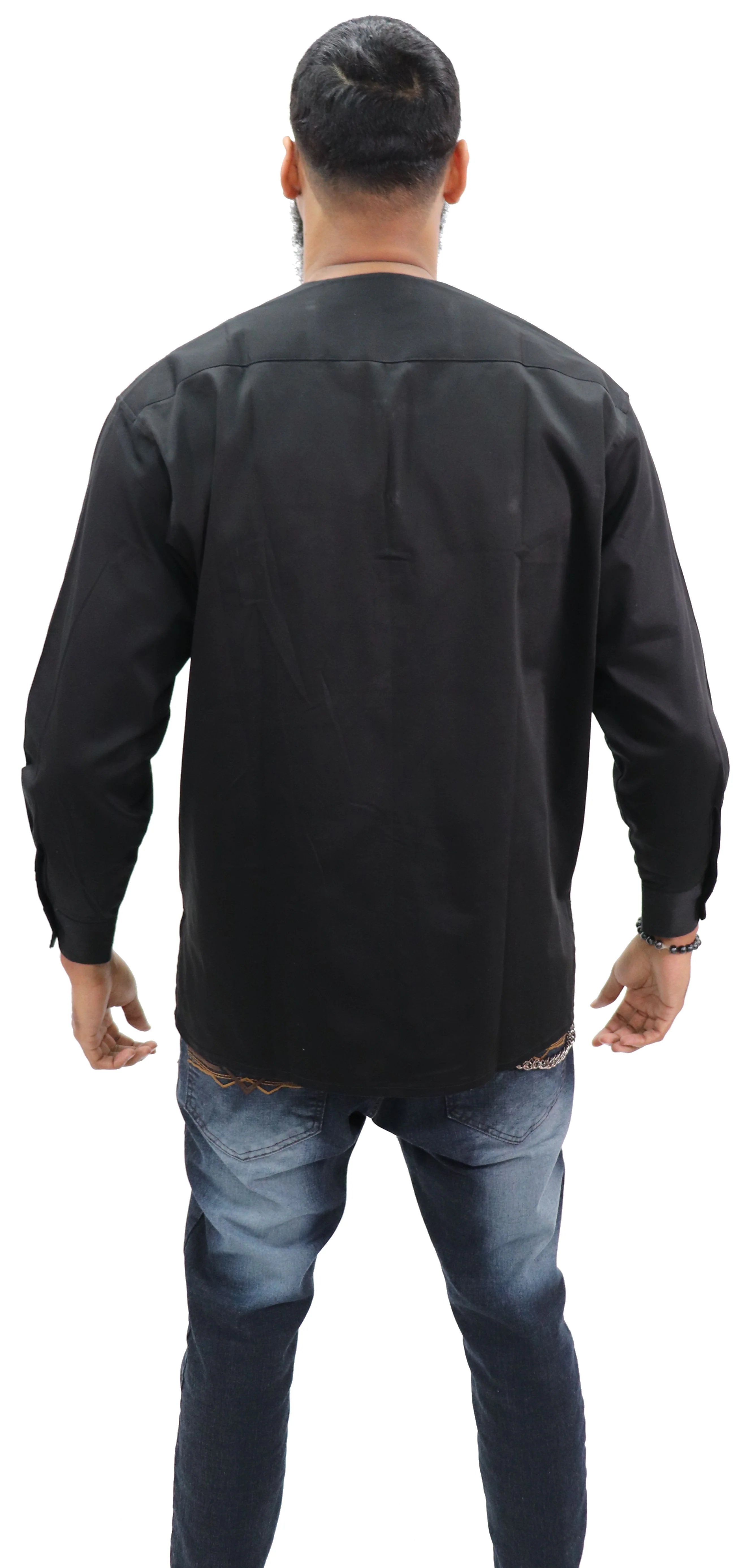 Long Sleeved Polo Style Shirt w/ Woven Kente - Image 3